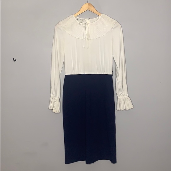 Vintage Dresses & Skirts - Vintage Navy & White Ruffle Dress Stretch S/M